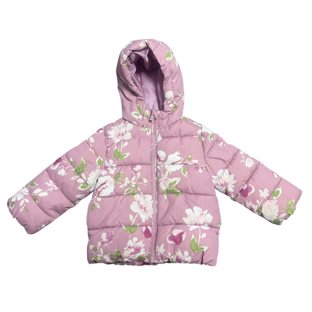 The Childrens Place Jacket Girls 2T Pink‎ Floral Hooded Puffer Coat Winter